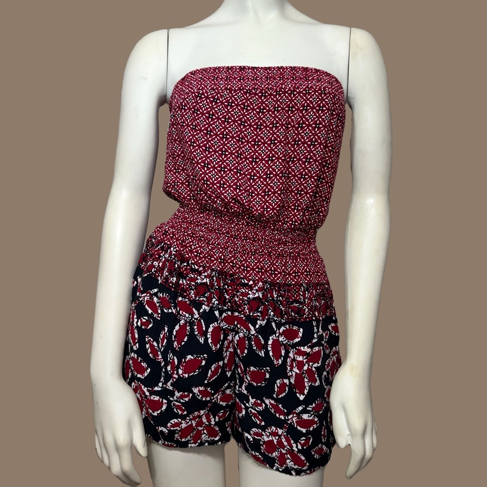 Xhilaration Red and Black Strapless Romper